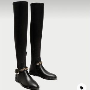 Zara flat over the knee boots with chain